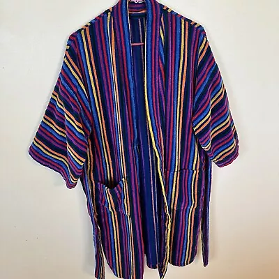 Vintage Marshall Field & Co Mens Blue Stripe Multicolor Terry Cloth Robe Large • $39.99