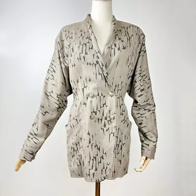 80s ESCADA Wool Blazer Jacket Beige Tan NWT Deadstock Striped Designer With Tags • $65