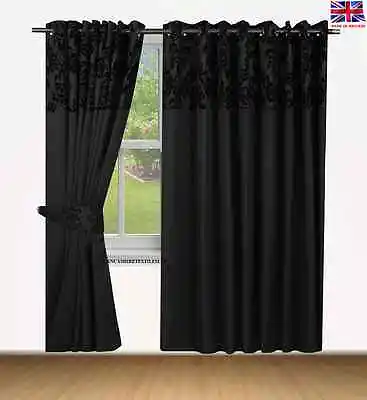 Ring Top Fully Lined Black 160gsm Ready Made Pair Of Eyelet Curtains Free P&p!! • £3.95