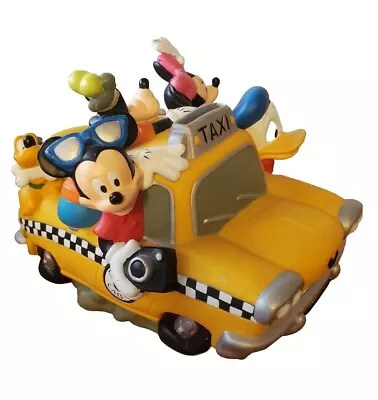 Disney Taxi Cab Coin Bank Fab 5 Mickey Friends Yellow Plastic Kidcore CA Vtg • $10.49