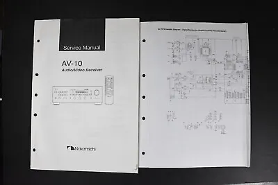 Nakamichi AV-10 Audio/Video Receiver Service Manual - Genuine Original • $12.80