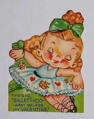 Unused Valentine Girl Ballerina Tutu Dance Vintage Bow Greeting Card 1930s 1940s • $4.95