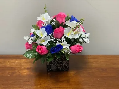 Blue & Pink Rose Buds - Artificial Flower Arrangement • $22