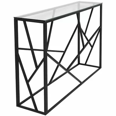 Uptown Club Alma Transitional Glass Top Metal Console Table In Black • $161.99