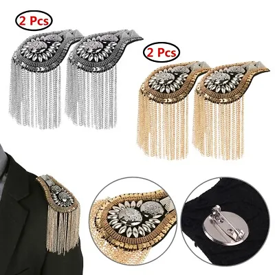 $14.60 • Buy 1 Pairs Beads Tassel Epaulette Shoulder Strap Board Badge Link Chain Brooch Pin 