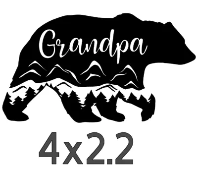 Grandpa Bear With Mountains And Trees Black Temporary Vinyl Decal (4 X2.2 ) • £6.75