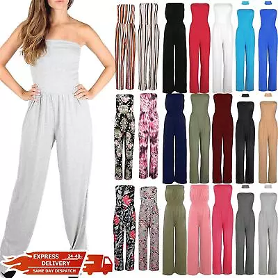 Womens Ladies All In One Boobtube Wide Leg Palazzo Playsuit Jumpsuit Plus Size • £5.99