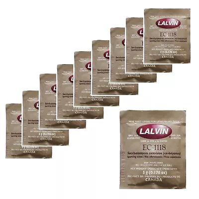 10x Lalvin EC-1118 Champagne Yeast 5g Sachet 18% Homebrew Wine Making 4.5L-23L • £19.99