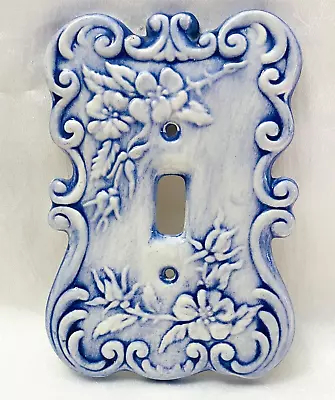 Vintage Switch Plate Cover Holland Mold Ceramic Single Light Wall Blue Floral • $11