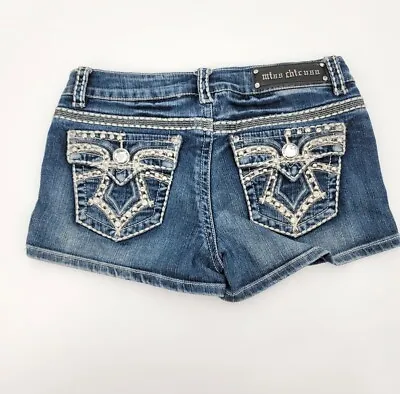 Vintage Y2K Miss Chic USA Jeans Shorts Heavy Embellished Contrast Stitching  ~M • $27.49