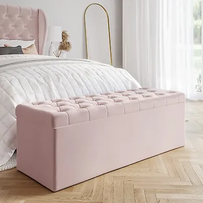 Ottoman Storage Blanket Box In Pink Velvet - Safina SAF133 • £135.92