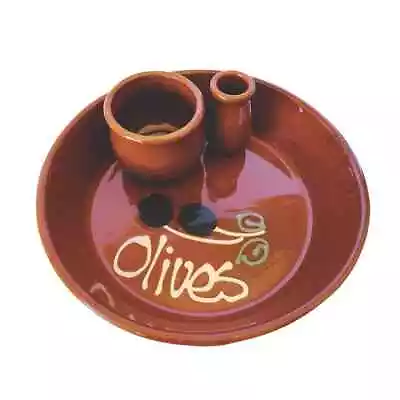 Regas Olive Olives Serving Dish 16cm Glaze Terracotta With Cocktail Stick Holder • £14.49