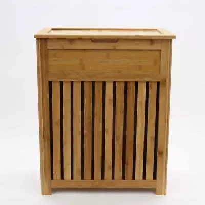 Redmon Bamboo Laundry Hamper Rectangle Slatted Front Design Functional Style • $61.18