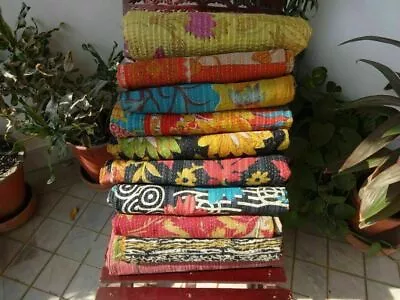 Vintage Kantha Quilt Indian Reversible Throw Handmade Blanket Wholesale Lot • $269.32