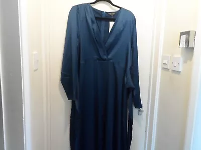 Dorothy Perkins Blue Satin Long Sleeve Dress Size 20 • £7.99