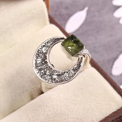 Natural Moldavite Rough Ring Raw Moldavite Ring Meteorite Ring 925 Silver Ring • $22.49