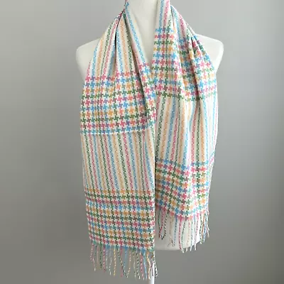 Merona Houndstooth Cream Colorful Woven Winter Scarf 48”x11” Fringed Germany • $8.99