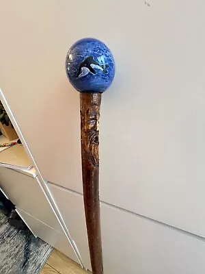 Hand Made  Vintage Hazel Wooden Walking Stick  Handle  Ball Snooker And Art 48  • £9.99