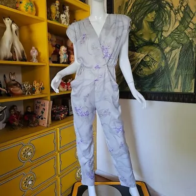 Vintage 70s Disco Peg Leg Silky California Wrap Deep V Studio 54 Jumpsuit M • $125