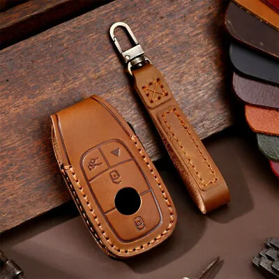 Genuine Leather Car Key Fob Cover Case Bag For Mercedes Benz E S Class W213 E300 • $27.50