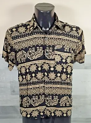 Elephant Print Indian Style Men's Shirt Short Sleeve Size Small 38  Chest VGC • £12.99