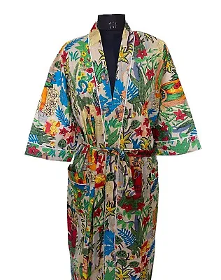 $49.49 • Buy Indian Beige Women Clothing Frida Kahlo Kimono Cotton Bath Robe Maxi Night Gown
