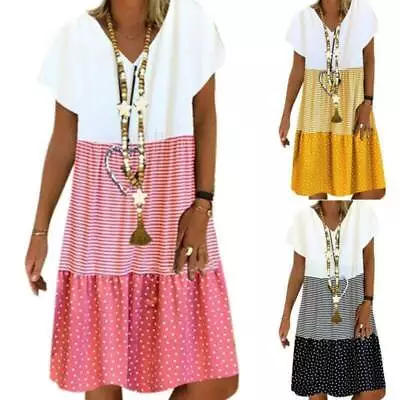 $24.19 • Buy Plus Size Women Color Block Loose Beach Dress Summer Holiday Kaftan Sundress AU