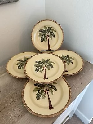 West Palm Tree Salad Plates Set Of 5 Tropical Home Trends Bamboo Green Tan Brown • $24