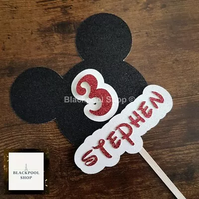 MICKEY MOUSE CAKE TOPPER GLITTERED Non-official Topper PERSONALISED AGE And NAME • £5.99