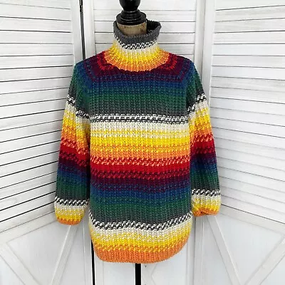 Moda International Vintage Sweater Medium Large Rainbow Striped Chunky Oversized • $50