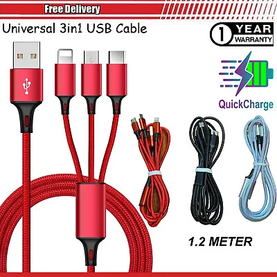 Universal 3 In 1 Multi USB Charger Charging Cable Lead For All Mobile Phones UK • £3.95