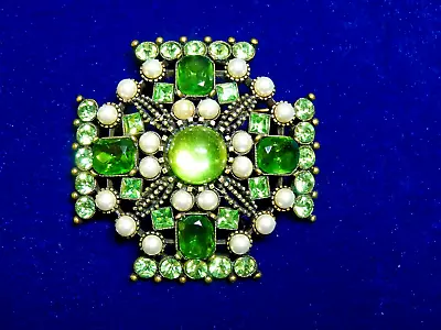 Vintage Joan Rivers Rhinestone & Faux Pearl Maltese Cross Pin • $18.50