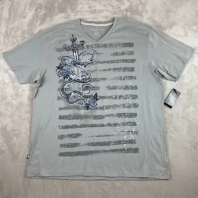 Marc Ecko Shirt Men 3XL Grey Snake Applique Sword Roses Skull Wings AOP Print • $23.41