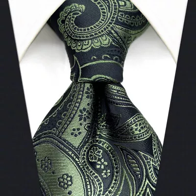 Y30 Extra Long Silk Mens Necktie Dark Green Paisley Tie Classic Fashion • $7.99