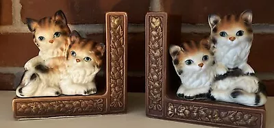 Antique Lefton Porcelain Tabby Cat & Kitten Bookends • $25