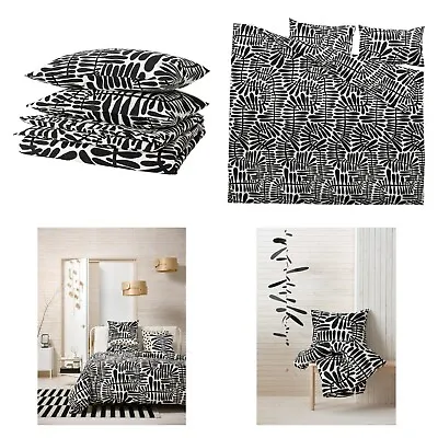 Ikea MAJSMOTT Duvet Cover And 2 Pillowcases Off-white/black 200x200/50x80 Cm • £31.82