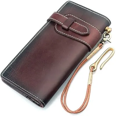 AYOUYA Men's Genuine Leather Long Bifold Pocket Wallet For Men Purse With Hook C • $17.99