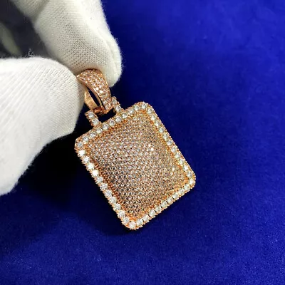 Mens Iced Rose Gold Micro Pave Square Big Boy Hip Hop Pendant Chain Necklace • $24.99