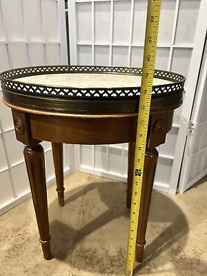 MARBLE TOP Accent Side Tea TABLE French LOUIS XVl Style Brass Gallery 18-1/2” T • $339.15