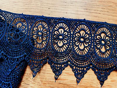 Navy Blue Guipure Lace Trim 8cm Width Beautiful Design With A Pointed Edge • £2.20