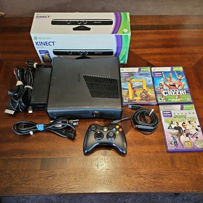 $90 • Buy Xbox 360 Slim Kinect Bundle With 3 Games (TESTED And WORKS) NO Hard Drive