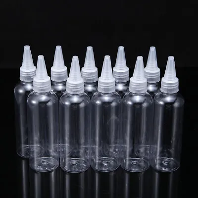 £6.41 • Buy 10pcs 100ml Twist Top Empty Bottles Plastic Nozzle Dropper Caps Spout Clear