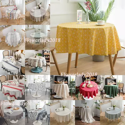 $24.55 • Buy 150cm Round Tablecloth Cotton Linen Tassel Dining Table Cloth Cover Home Decor