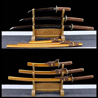 Quality Clay Tempered T10 Steel Japan Samurai Sword Set Katana Wakizashi Tanto • $528.24