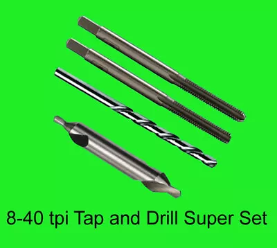 8-40 Tpi High Carbon Steel 4 PIECE Tap + Cobalt  Drill + Starter Drill Super Set • $29.99