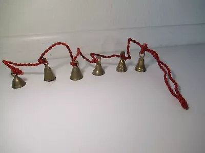 6 Vintage Mixed Bells Of Sarna On Rope Brass India Melodic 35  Hanging • $19.99