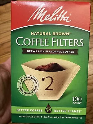 Melitta #2 Natural Brown Cone Coffee Filters 100 Count 2-6 Cup Electric NEW • $11.97