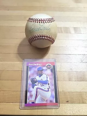 Ron Darling Autograph Signed OML Rawlings Baseball Mets W/ 1989 Donruss TC #171 • $14.99