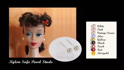 WHITE Pearl Earrings By The Pair W/Nylon Posts Made For Vintage Barbie COLORS • $1.75