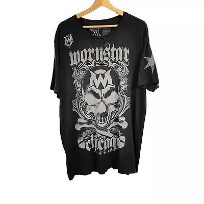 Wornstar Chicago Black Double Sided T-Shirt Skull Star Sz 2XL Made In USA • $29.99